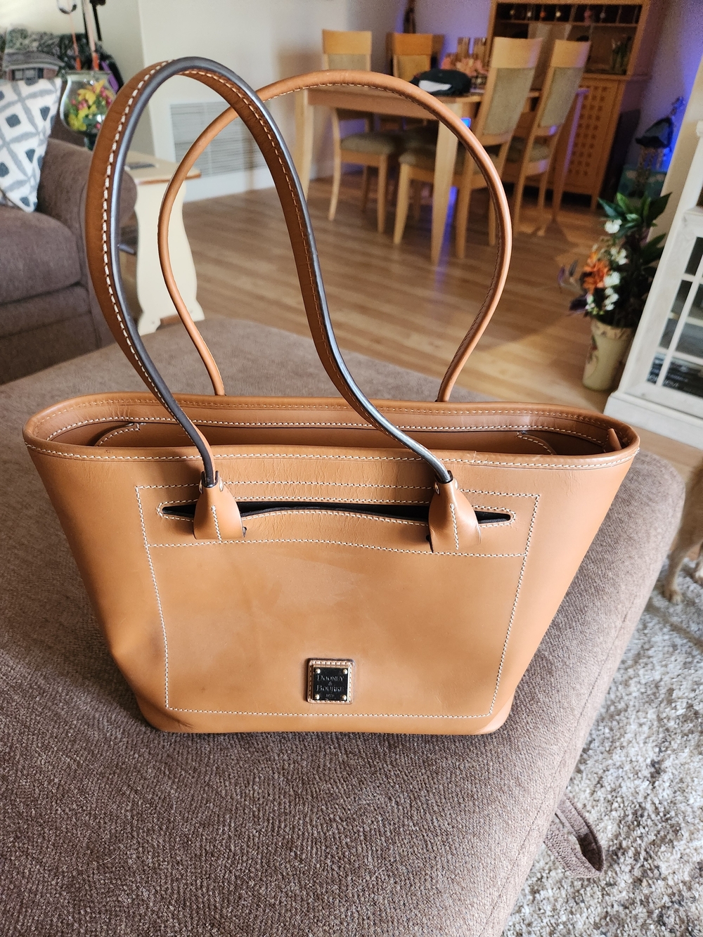 Dooney & Bourke Tan Leather Tote with Dark Trim Handles